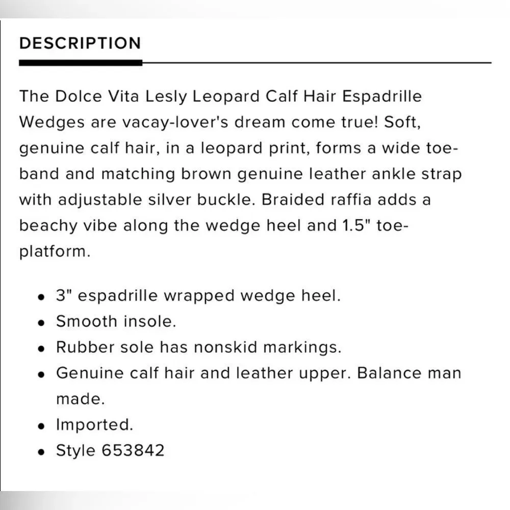 Dolce Vita Lesly Leopard Calf Hair Espadrille Wedges Size 9